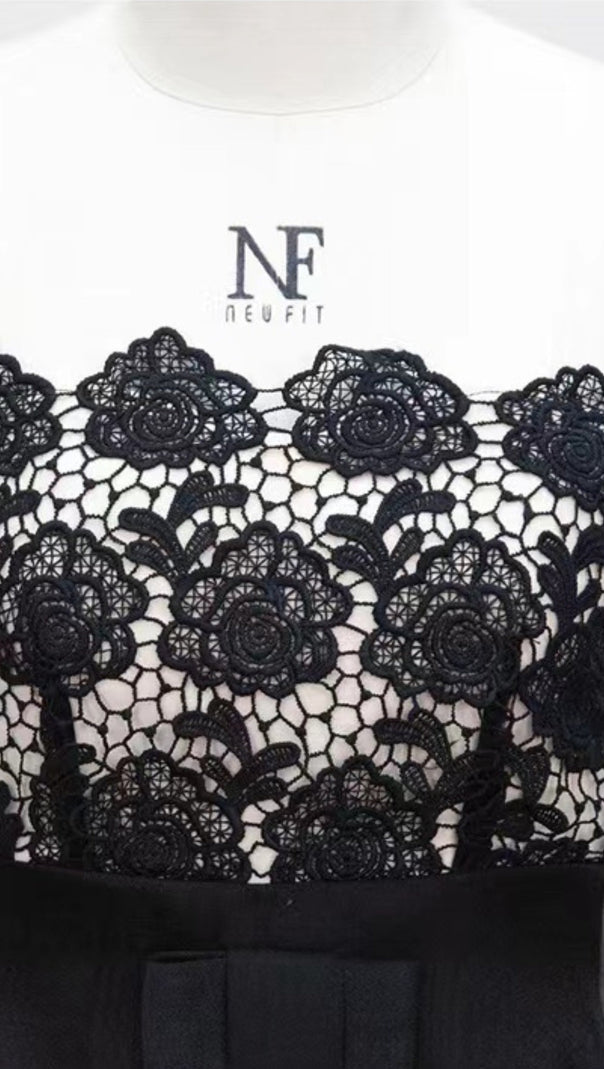 ABITO MIDI CON CAMICIA IN PIZZO NERO 