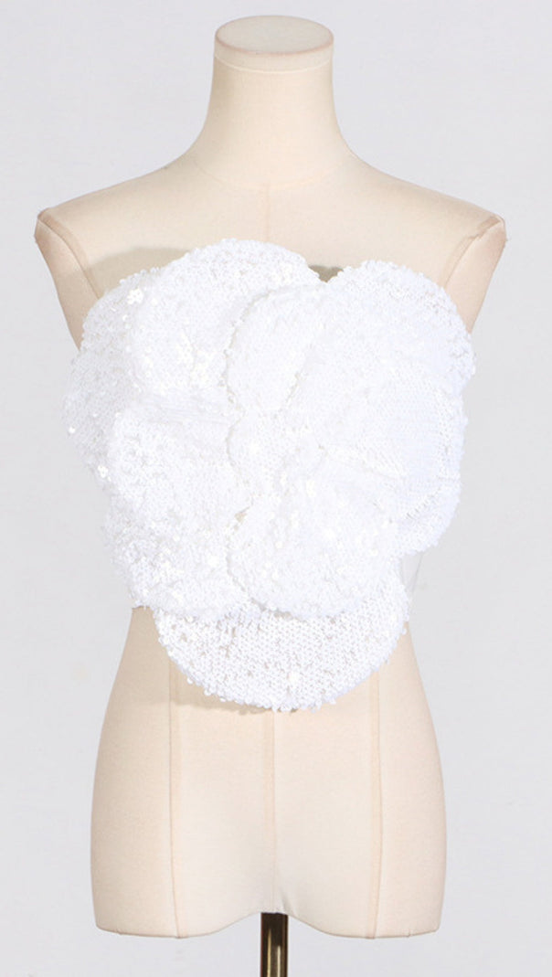 AIIZIE ANINDA SEQUIN FLOWER CROP TOP IN BLACK - product image