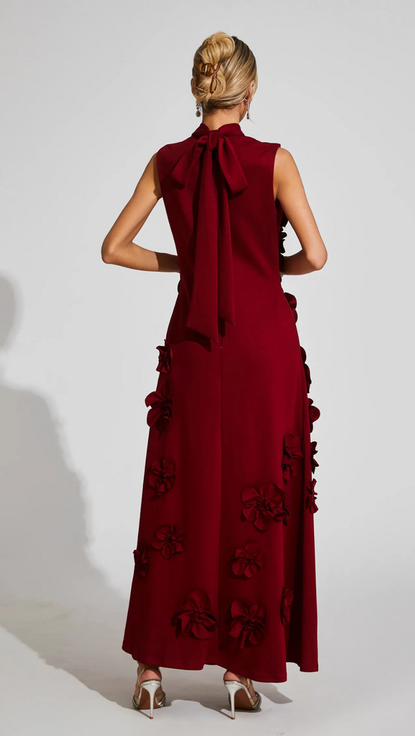 AIIZIE ANNONA RED FLOWER EMBELLISHED MAXI DRESS - product image