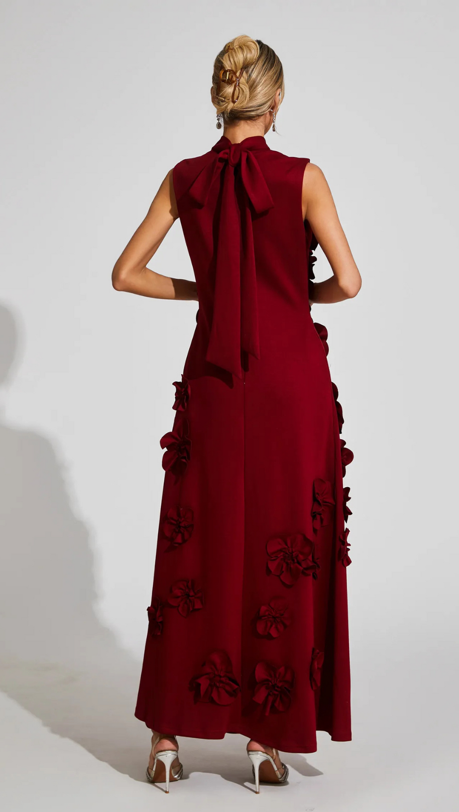 ANNONA RED FLOWER EMBELLISHED MAXI DRESS