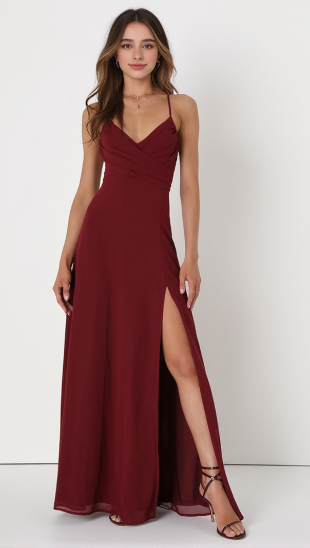 AIIZIE EVENT READY BURGUNDY BACKLESS LACE-UP MAXI DRESS - product image
