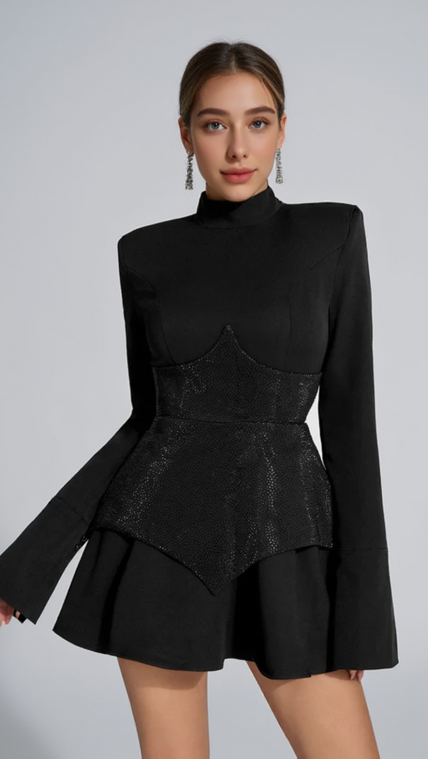 AIIZIE KEILANI BLACK LONG SLEEVE MINI BODYSUIT - product image