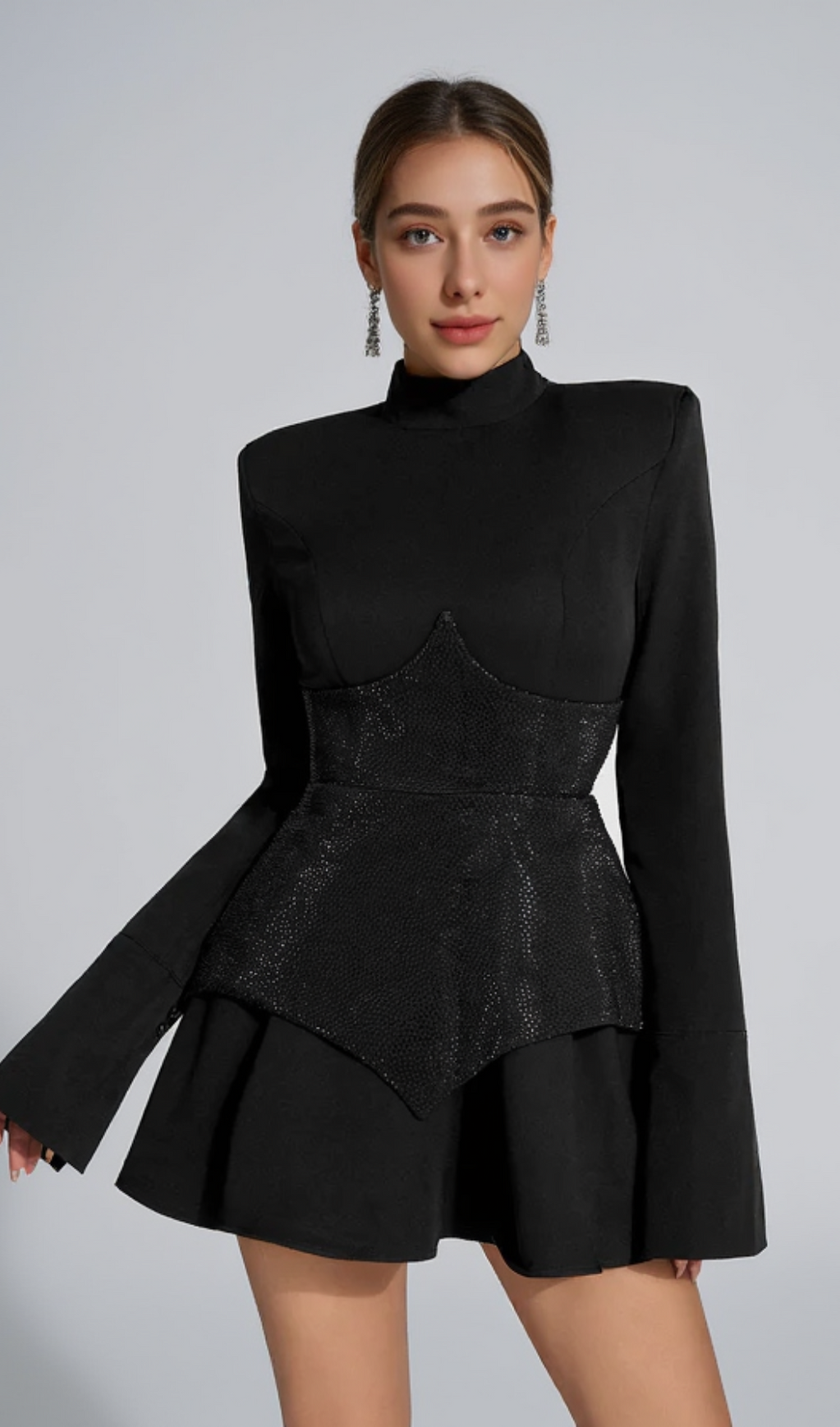 KEILANI BLACK LONG SLEEVE MINI BODYSUIT