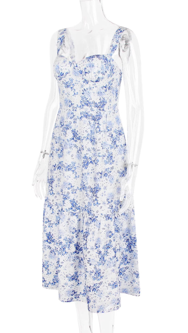 AIIZIE FLORAL PRINTED MIDI DRESS IN BLUE - product image