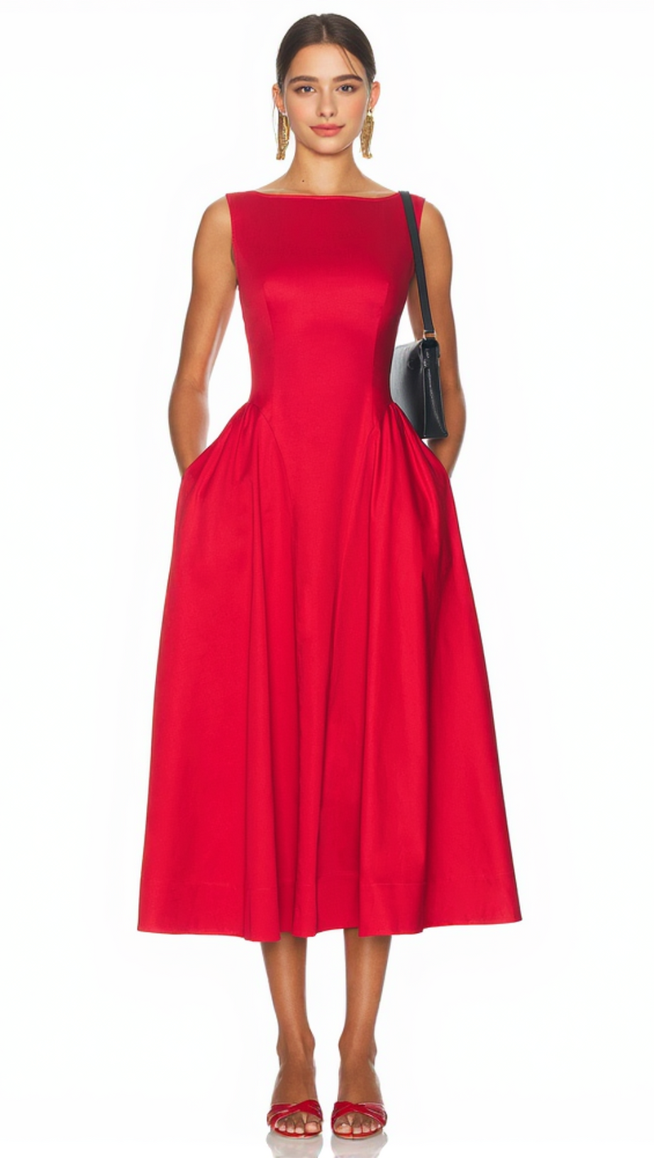 Midikleid aus Stretch-Baumwollsatin in Rot