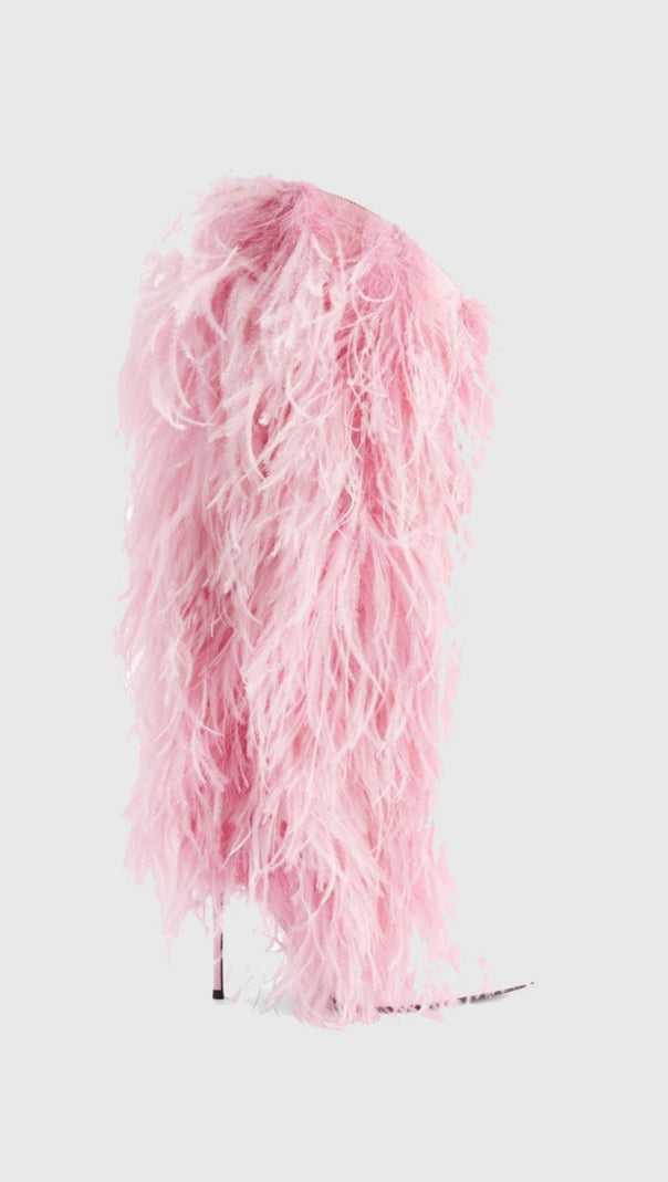 AIIZIE DANICA FEATHER KNEE-HIGH BOOTS - PINK - product image
