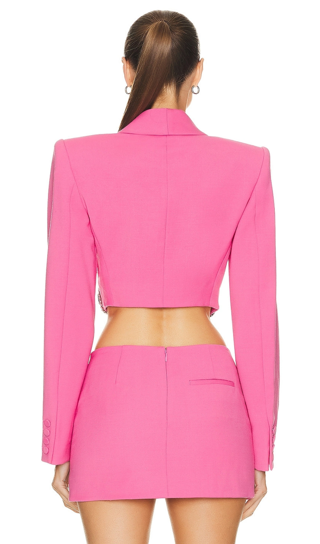 EMBELLISHED BUTTERFLY CROPPED BLAZER IN PINK