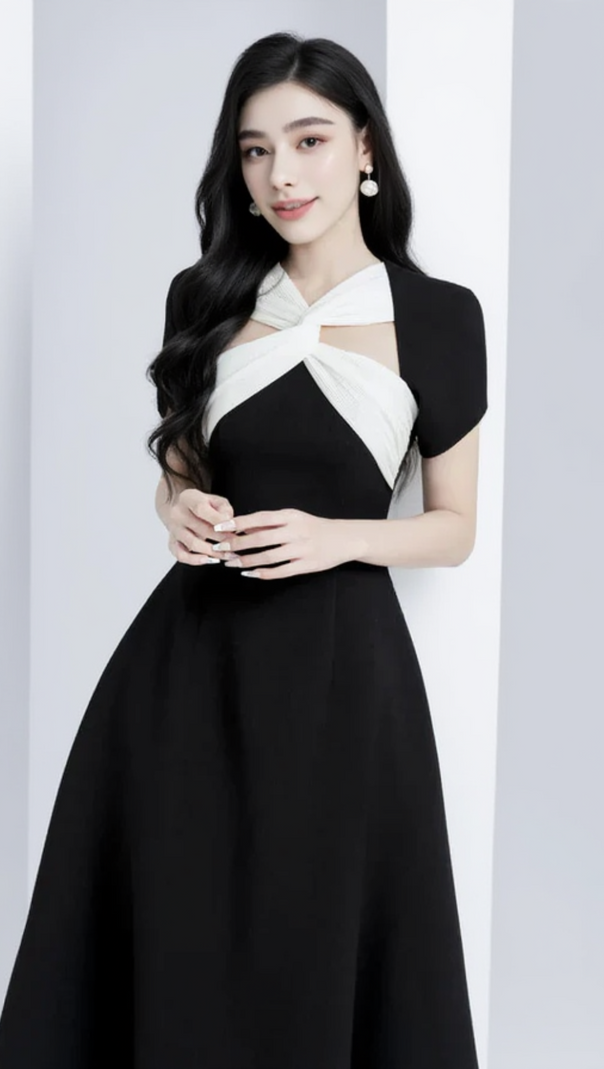 AIIZIE ANDREA CUT OUT A-LINE MIDI DRESS IN BLACK - product image