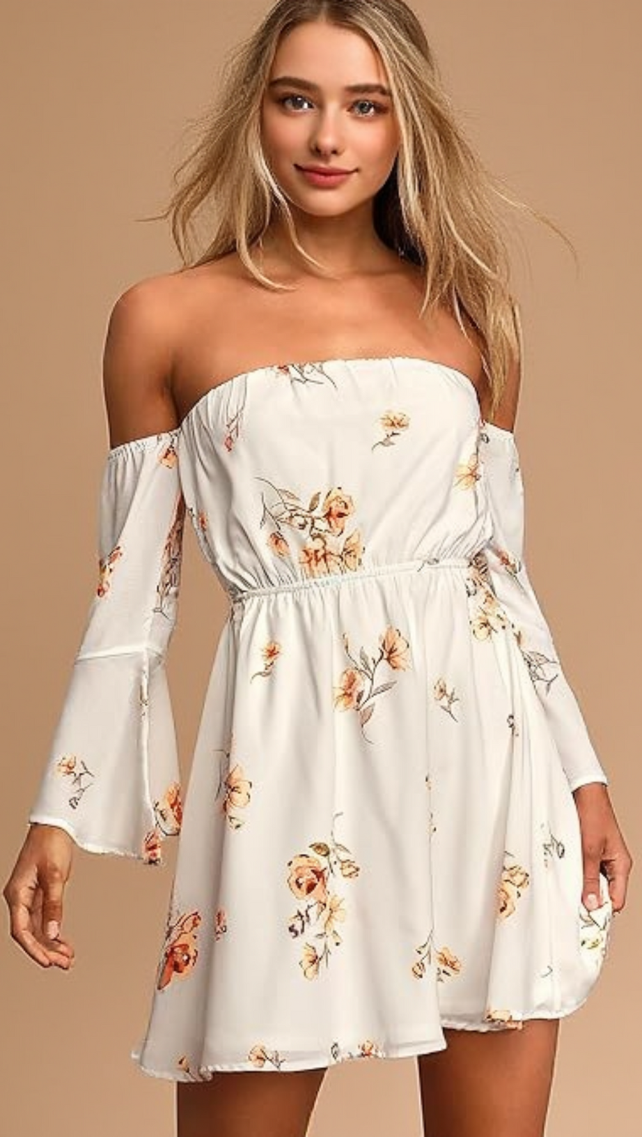 FLORAL VISCOSE OFF SHOULDER WOMEN'S MINI DRESS