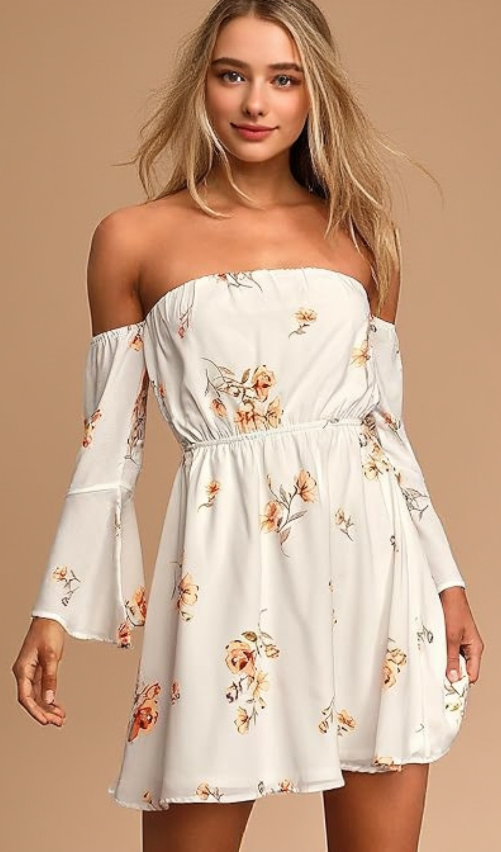 FLORAL VISCOSE OFF SHOULDER WOMEN'S MINI DRESS