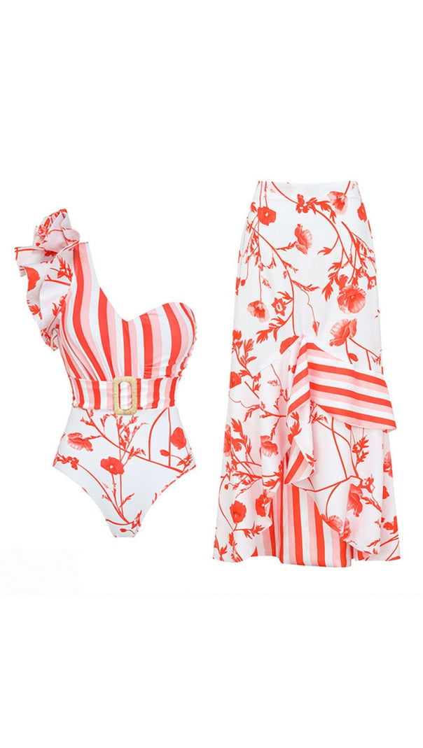 AIIZIE RUFFLE PRINTED SWIMSUIT AND SKIRT SET - product image