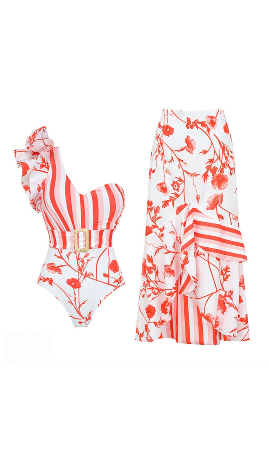 COMPLETO COSTUME DA BAGNO E GONNA CON STAMPA A VOLANT