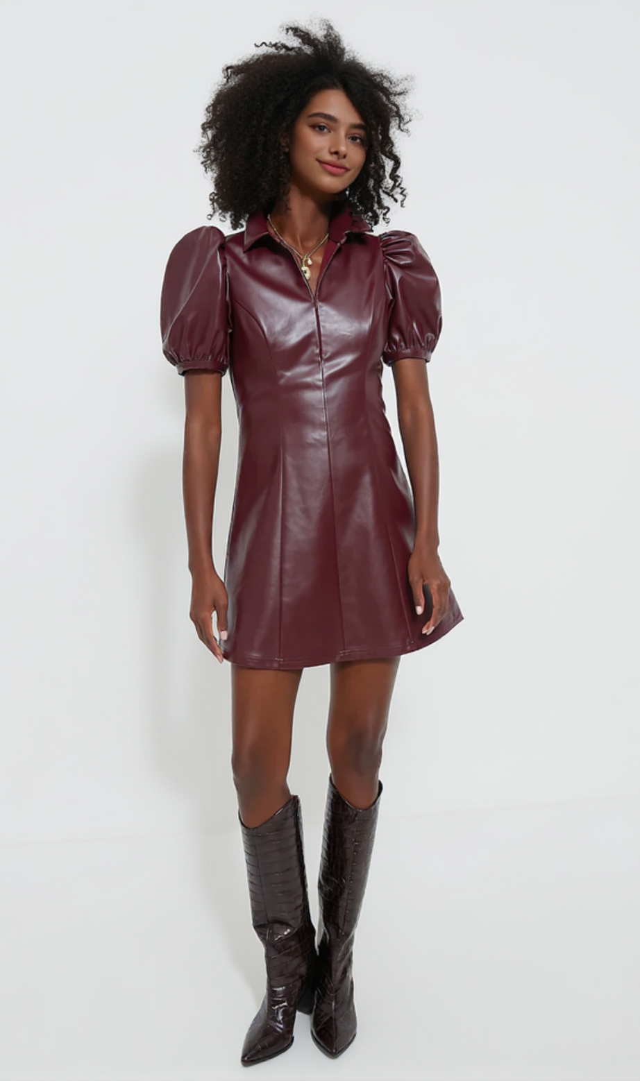 MINI ABITO IN ECOPELLE CON ZIP FRONTALE BORDEAUX