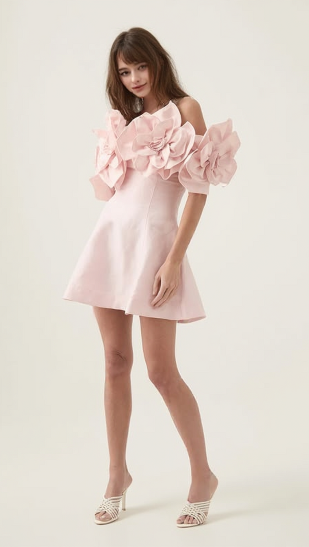 AIIZIE ETTA FLOWER STRAPLESS MINI DRESS IN PINK - product image