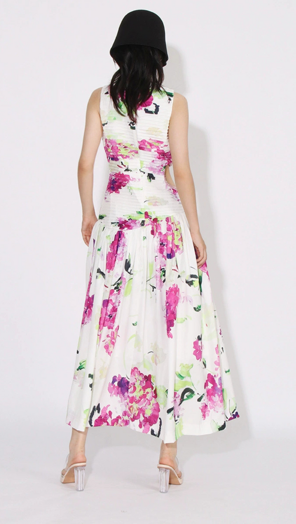 AIIZIE FLORAL CUTOUT MIDI DRESS IN WHITE - product image