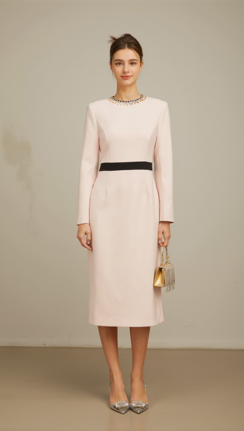 DIAMOND-EMBELLISHED SHEATH MAXI DRESS IN PINK