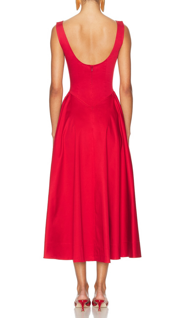 AIIZIE STRETCH COTTON SATEEN MIDI DRESS IN RED - product image