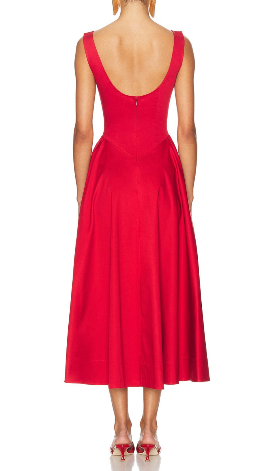 STRETCH COTTON SATEEN MIDI DRESS IN RED
