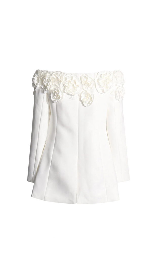 AIIZIE ERICA 3D FLORAL OFF-SHOULDER MINI DRESS IN WHITE - product image
