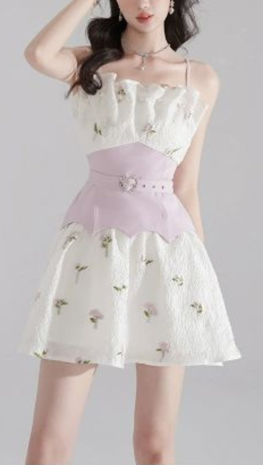 EMBROIDERED JACQUARD MINI DRESS IN WHITE