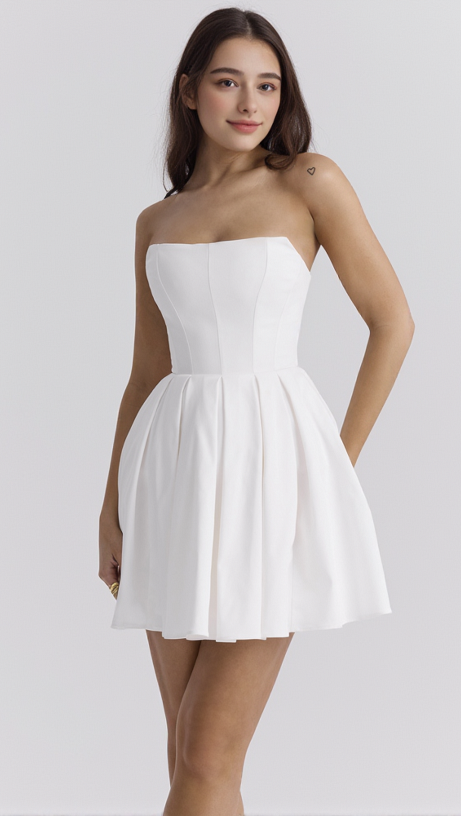 ALYSSA WHITE STRAPLESS PLEATED MINI DRESS