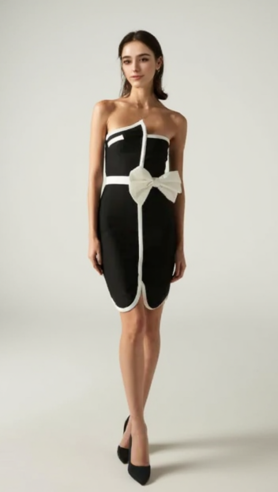 ELSIE CONTRAST STRAPLESS BANDAGE MINI DRESS
