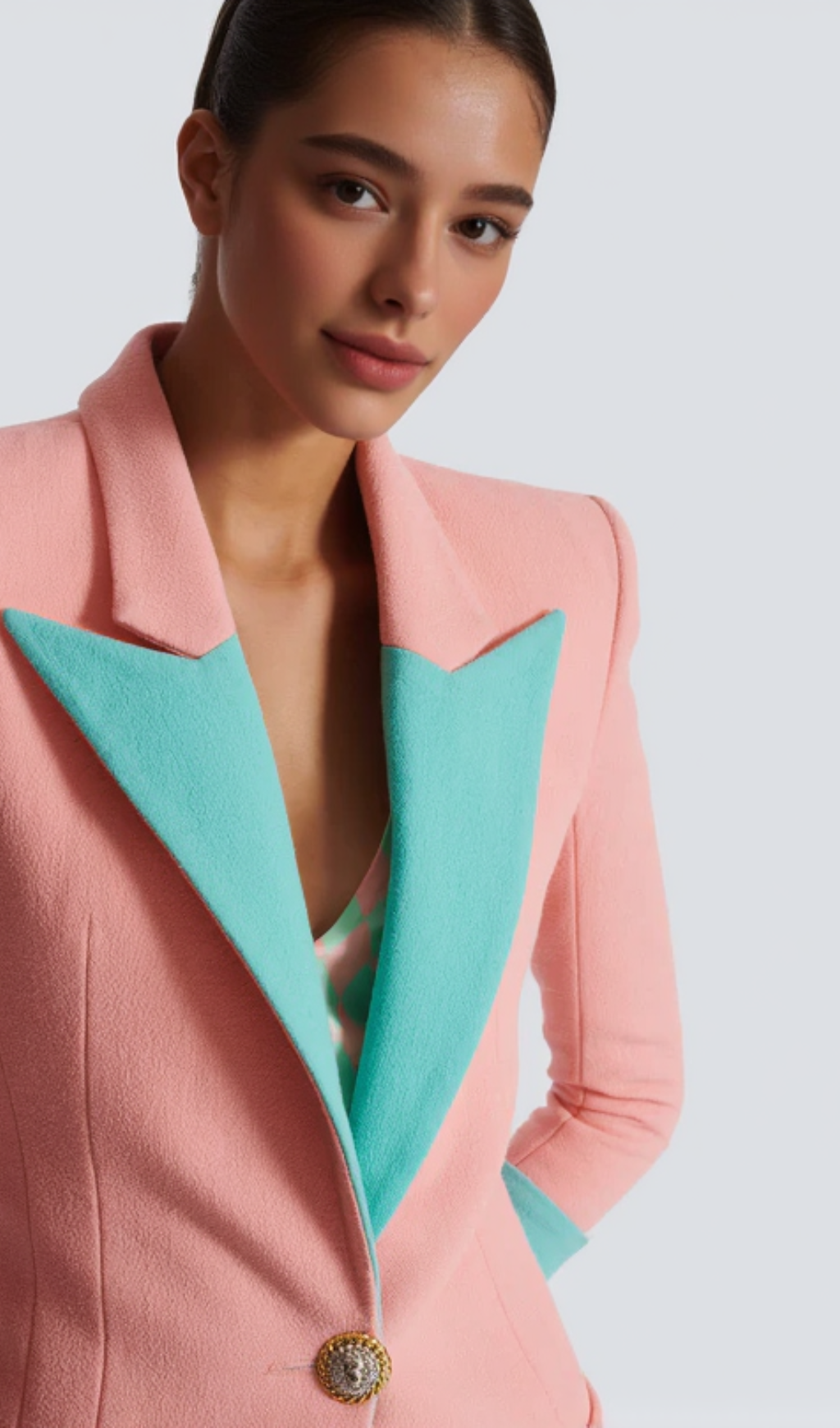 1-button double crepe two-tone jacket