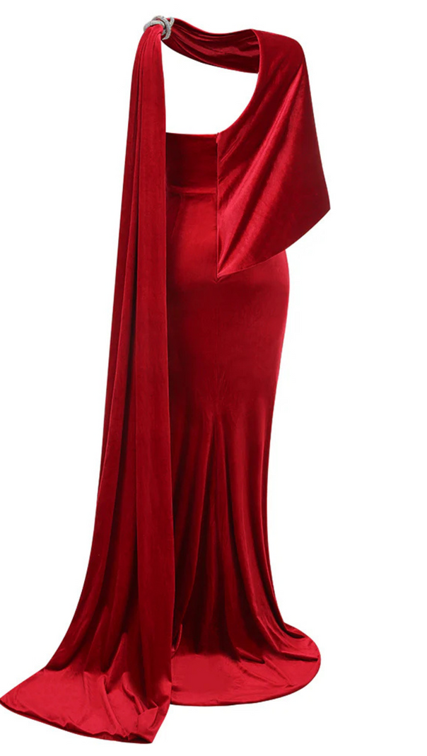 AIIZIE VELVET CAPLET MAXI DRESS IN RED - product image