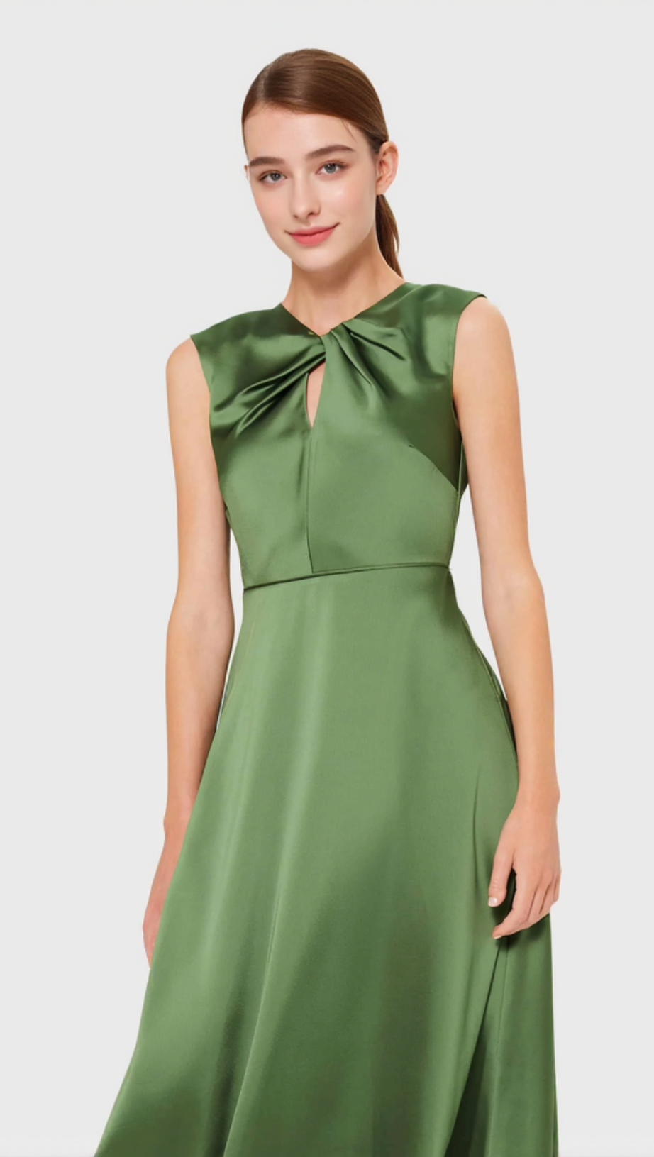 ABITO MIDI IN RASO CON SCOLLO A TORSIONE VERDE