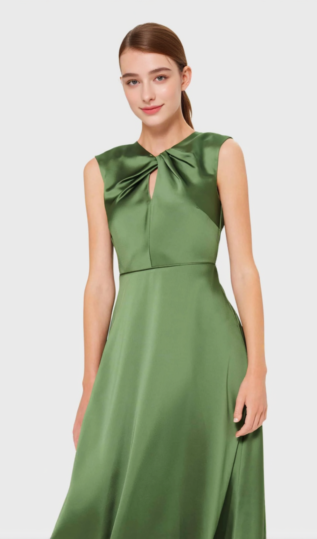 ABITO MIDI IN RASO CON SCOLLO A TORSIONE VERDE