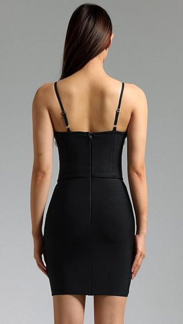 AIIZIE BLACK FLORAL-APPLIQUÉ CRYSTAL-EMBELLISHED MINI DRESS - product image