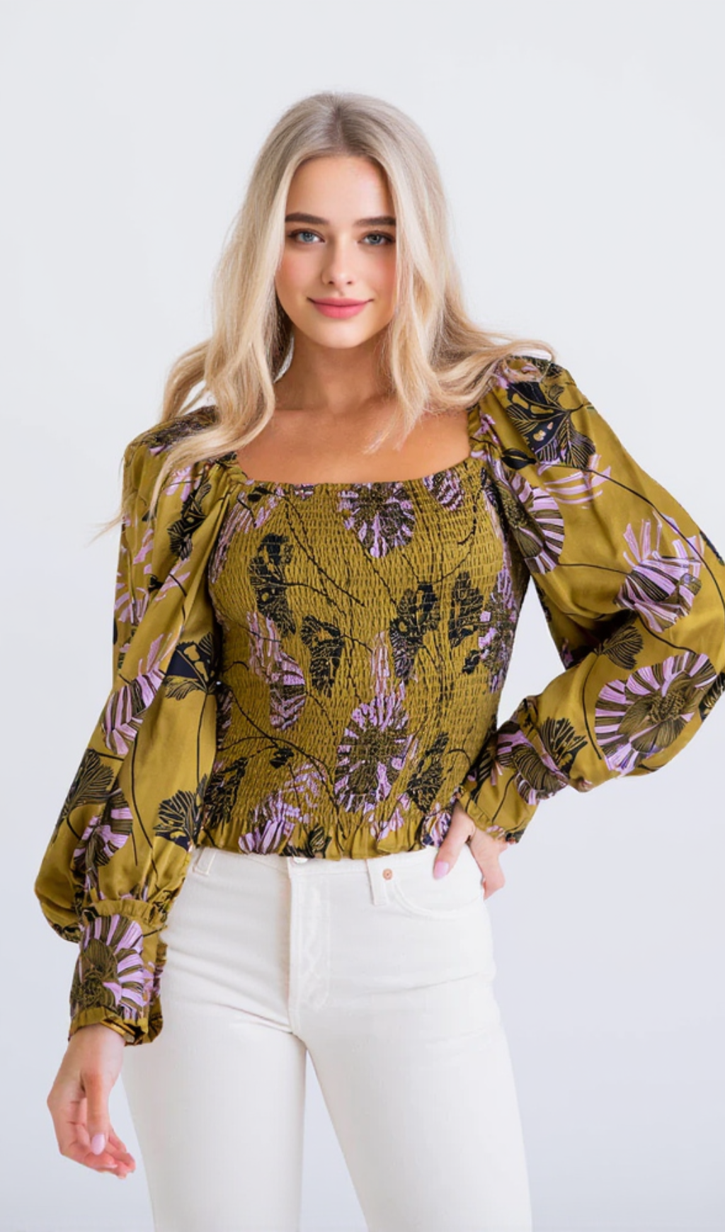FLORAL BOHO SMOCK LONG SLEEVE TOP