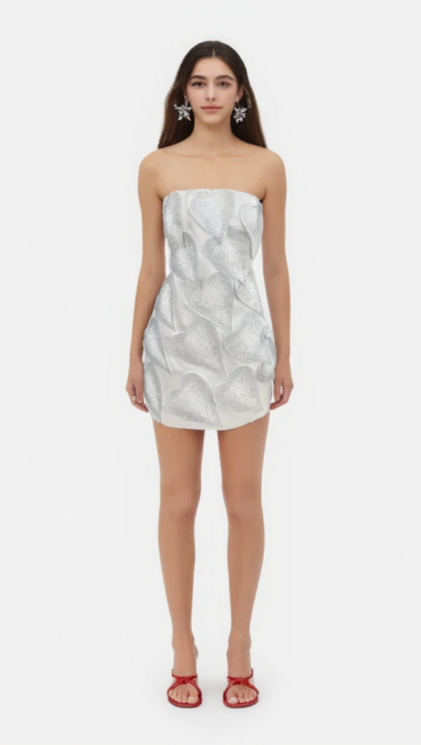 AIIZIE CRYSTAL LEAF EMBELLISHED MINI DRESS IN WHITE - product image