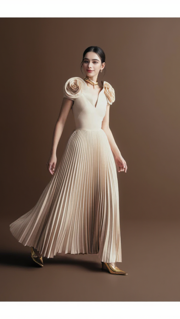 AIIZIE RHAPSODY FLORAL EMBELLISHED PLEATED MIDI DRESS - product image