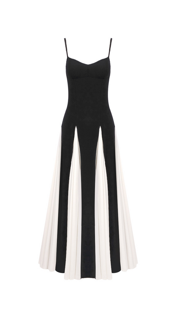 AIIZIE CLOTILDE CONTRAST COLOR SUSPENDER MAXI DRESS IN BLACK - product image