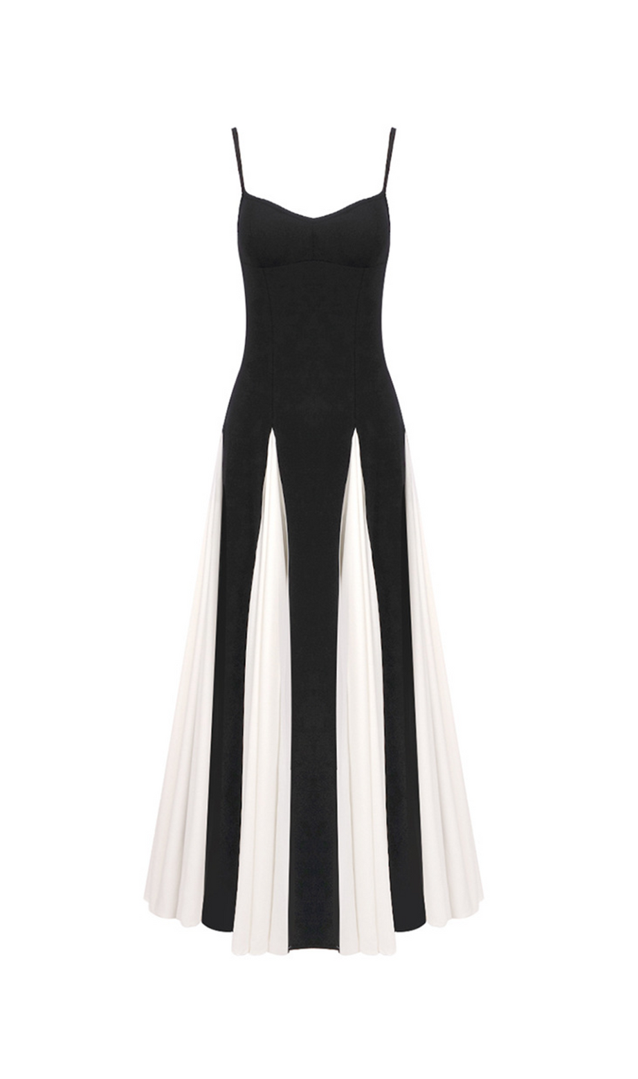 Clotilde Contrast Color Suspender Maxi Dress In Black