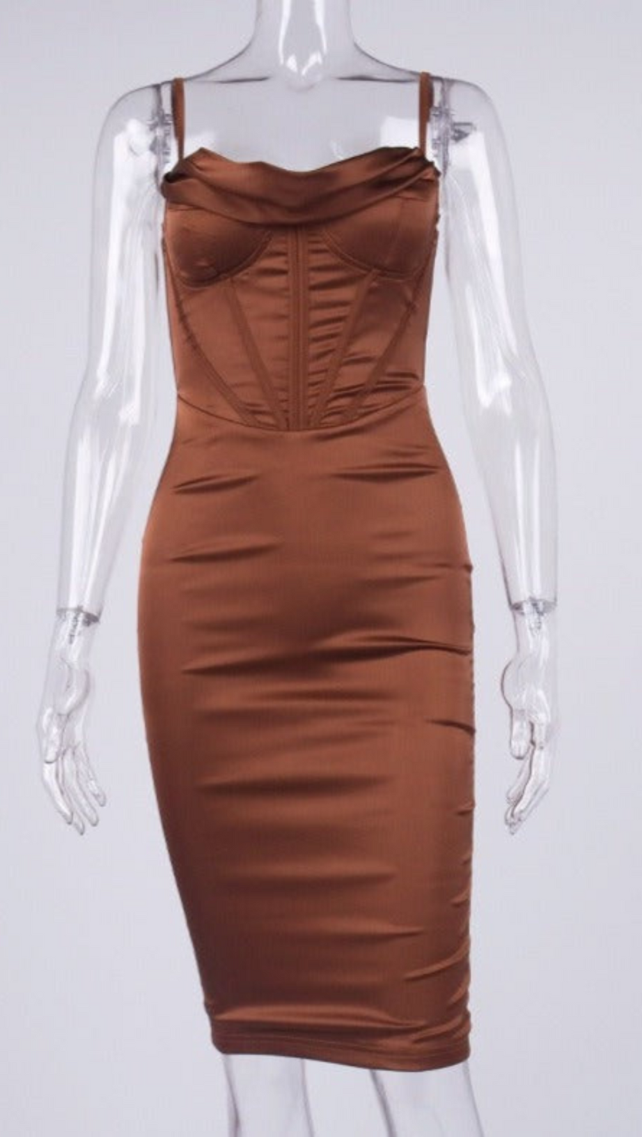 SATIN CORSET SLIP DRESS IN CHOCOLATE