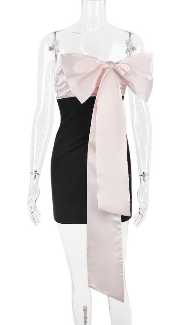 AIIZIE IVORY BOW MINI DRESS IN BLACK - product image