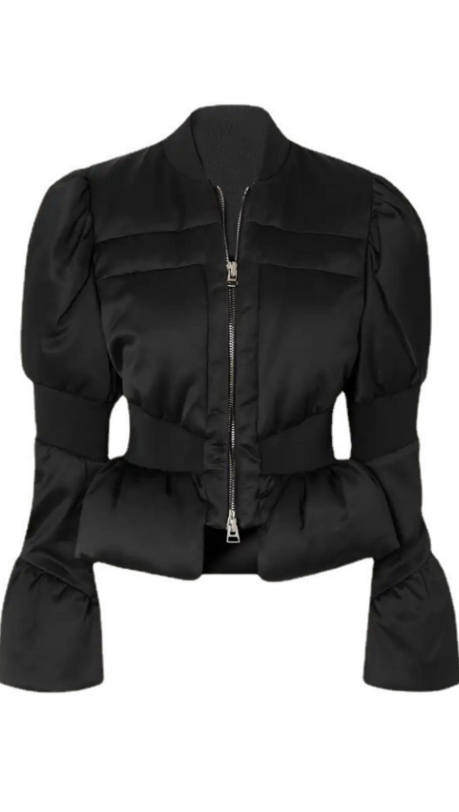 Olivgrüne, wattierte Satin-Schößchenjacke