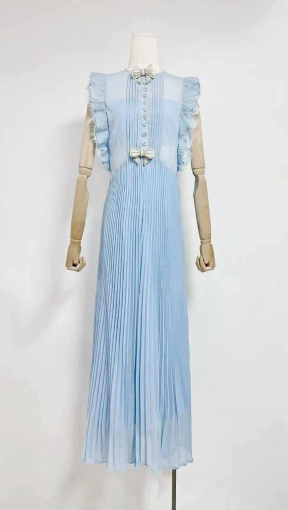 CHIFFON RUFFLED MAXI DRESS IN BLUE