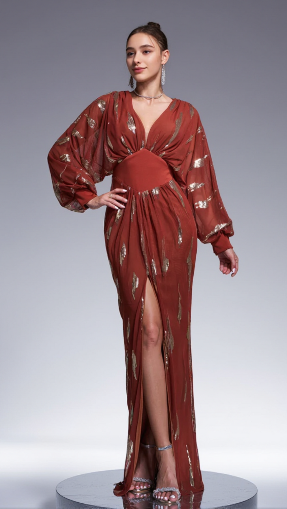 LANTERN SLEEVE SEQUIN PROM DRESS