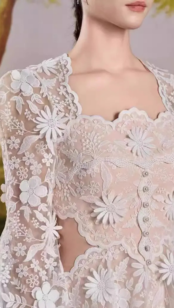 AIIZIE FLOWER EMBELLISHED MINI DRESS IN APRICOT - product image
