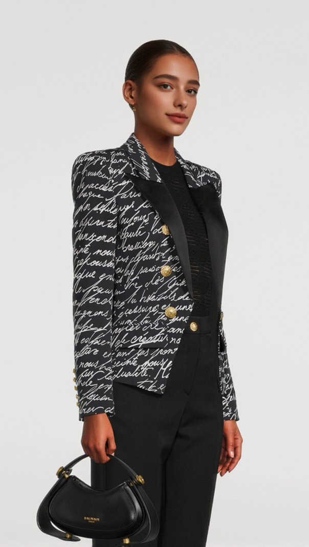 AIIZIE ALPHABET PATTERN BLACK JACKET WITH SINGLE BUTTON - product image