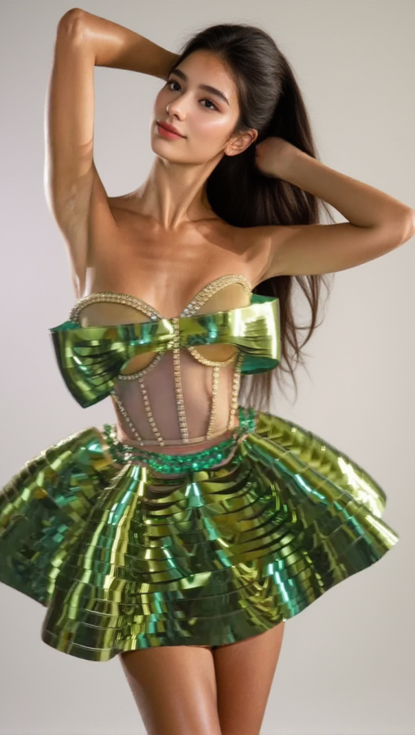 AIIZIE CRYSTAL METALLIC SKIRT SET IN GREEN - product image