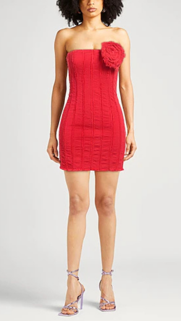 AIIZIE FLORAL-APPLIQUÉ STRAPLESS COTTON JERSEY MINI DRESS - product image