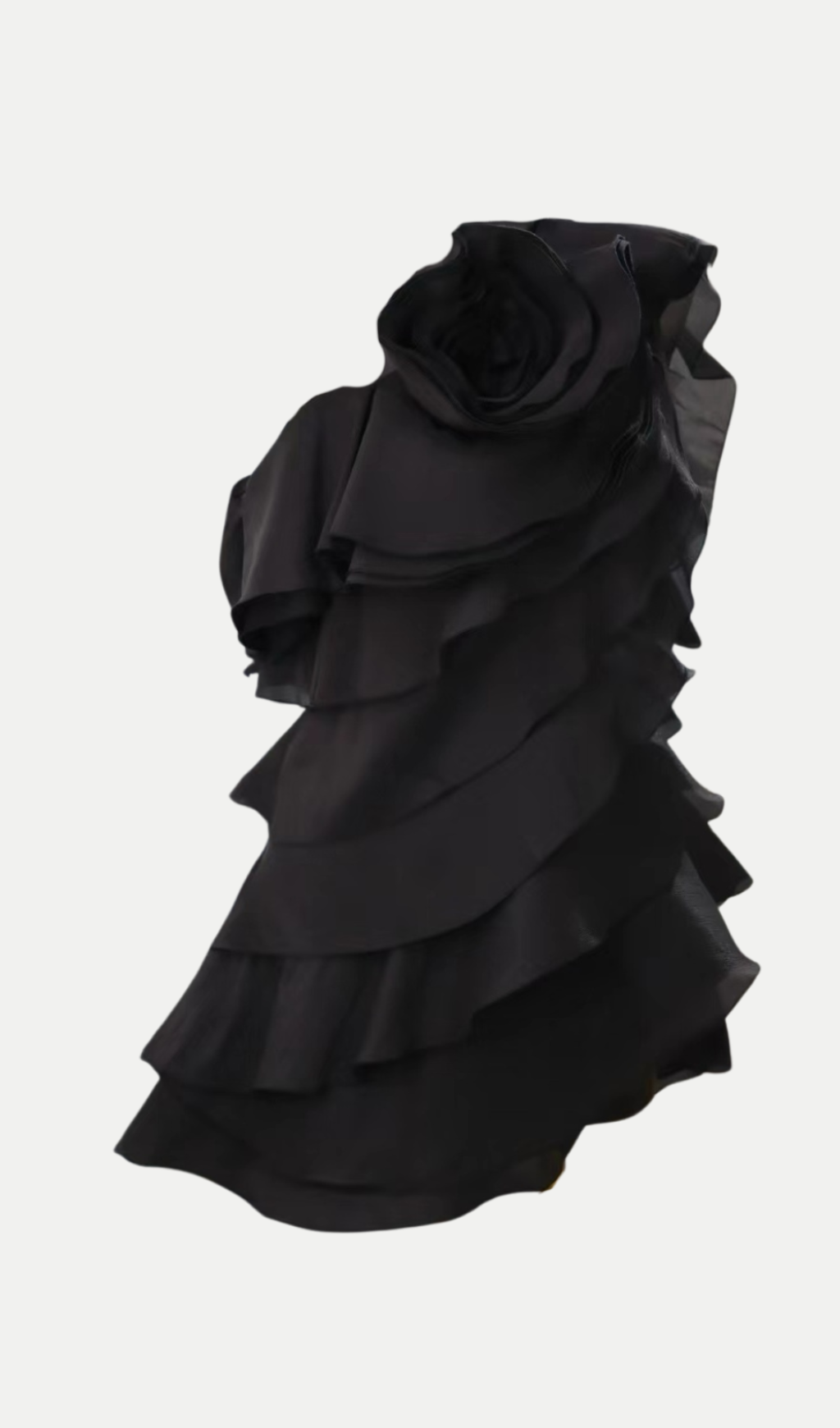 SHELYN FLOWER ONE SHOULDER RUFFLE MINI DRESS IN BLACK