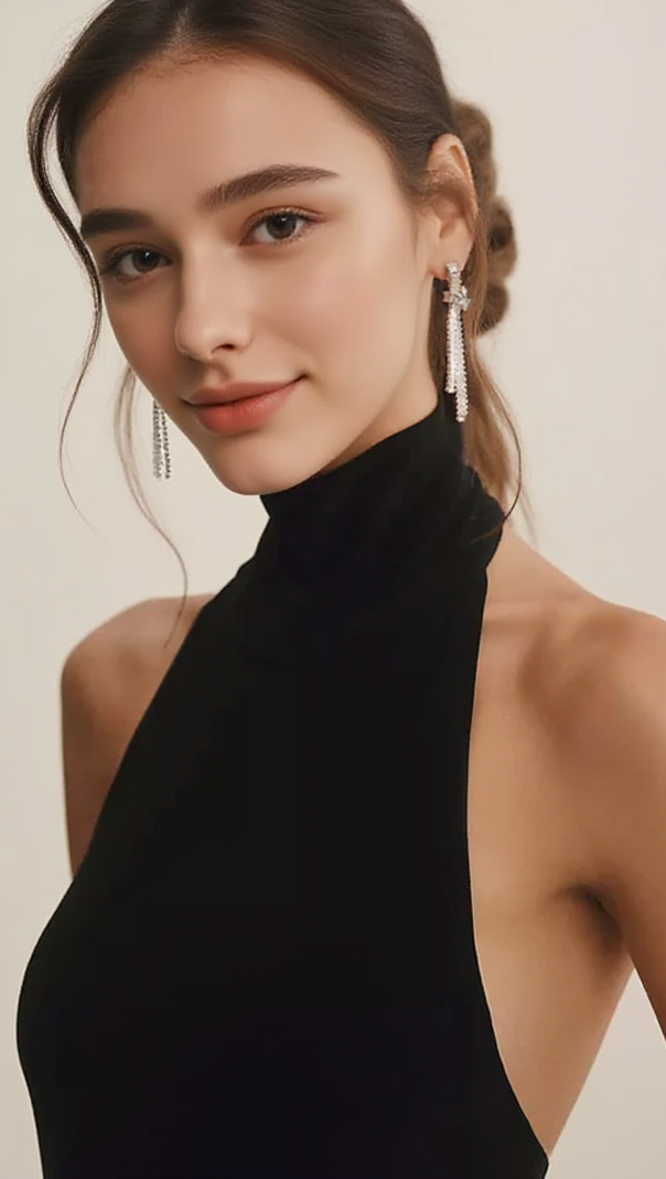 AIIZIE OPEN-BACK STRETCH-JERSEY HALTERNECK MAXI DRESS IN BLACK - product image