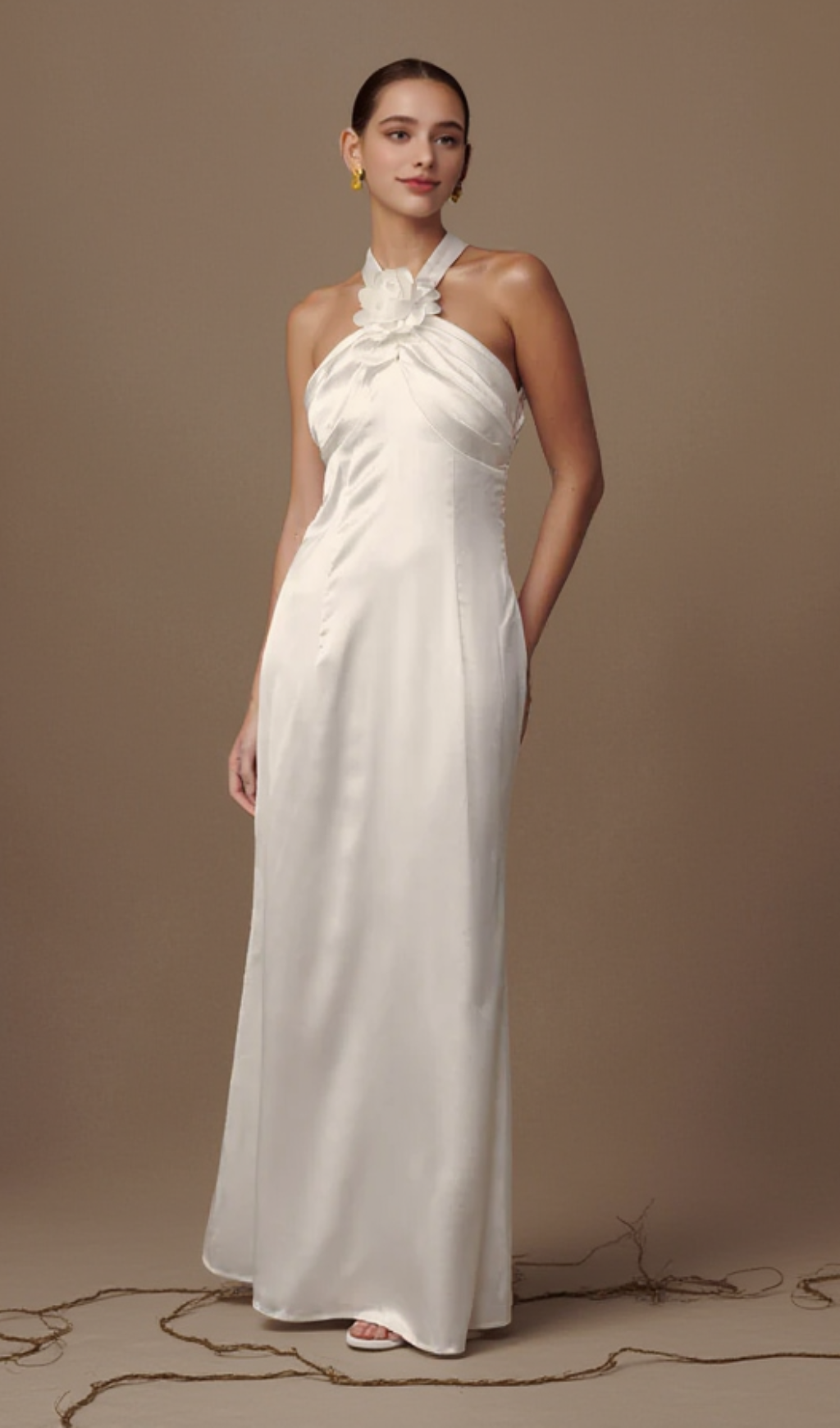 DYLAN ROSE HALTER MAXI DRESS IN WHITE