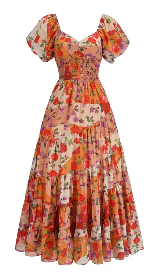 AIIZIE PUFF SLEEVE FLORAL PRINTED MAXI DRESS - product image