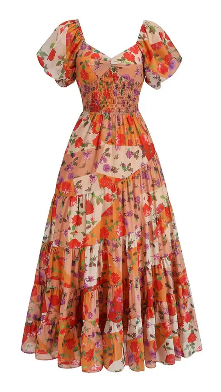 PUFF SLEEVE FLORAL PRINTED MAXI DRESS